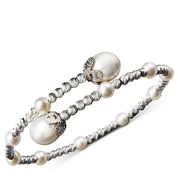 Sterling Silver Pearl Sparkle Bead Cuff Bracelet - Picture 1 of 5